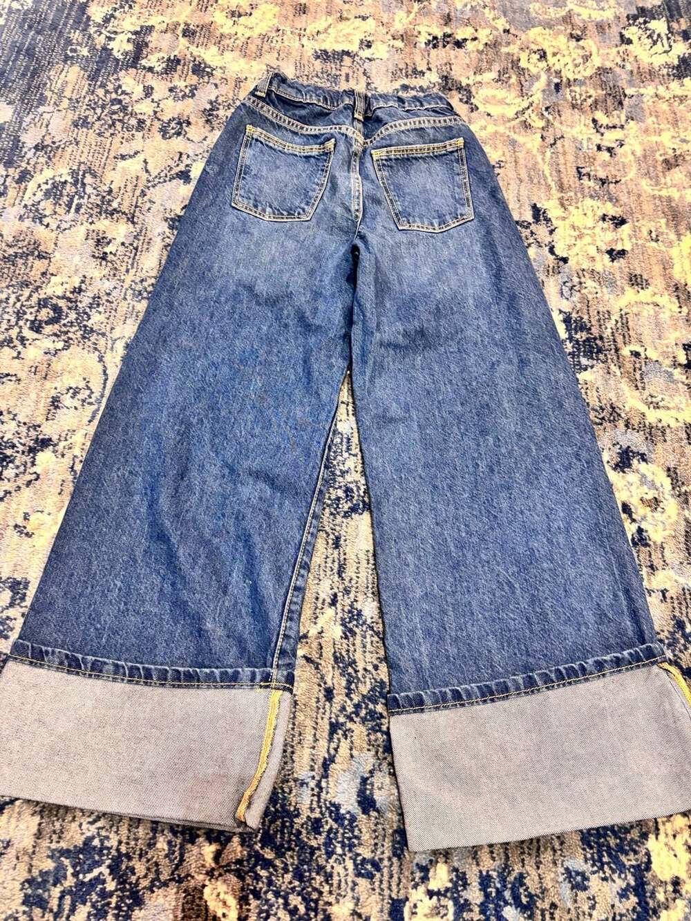 Art Class Girls Loose Mid Rise Straight Leg Cuffed Hem Denim Jeans Size 8